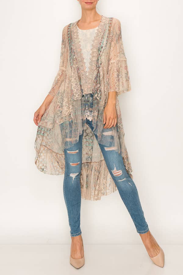 Ethereal Lace Tiered High-Low Kimono