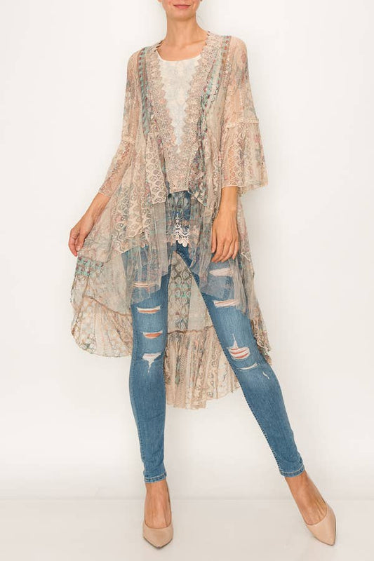 Ethereal Lace Tiered High-Low Kimono