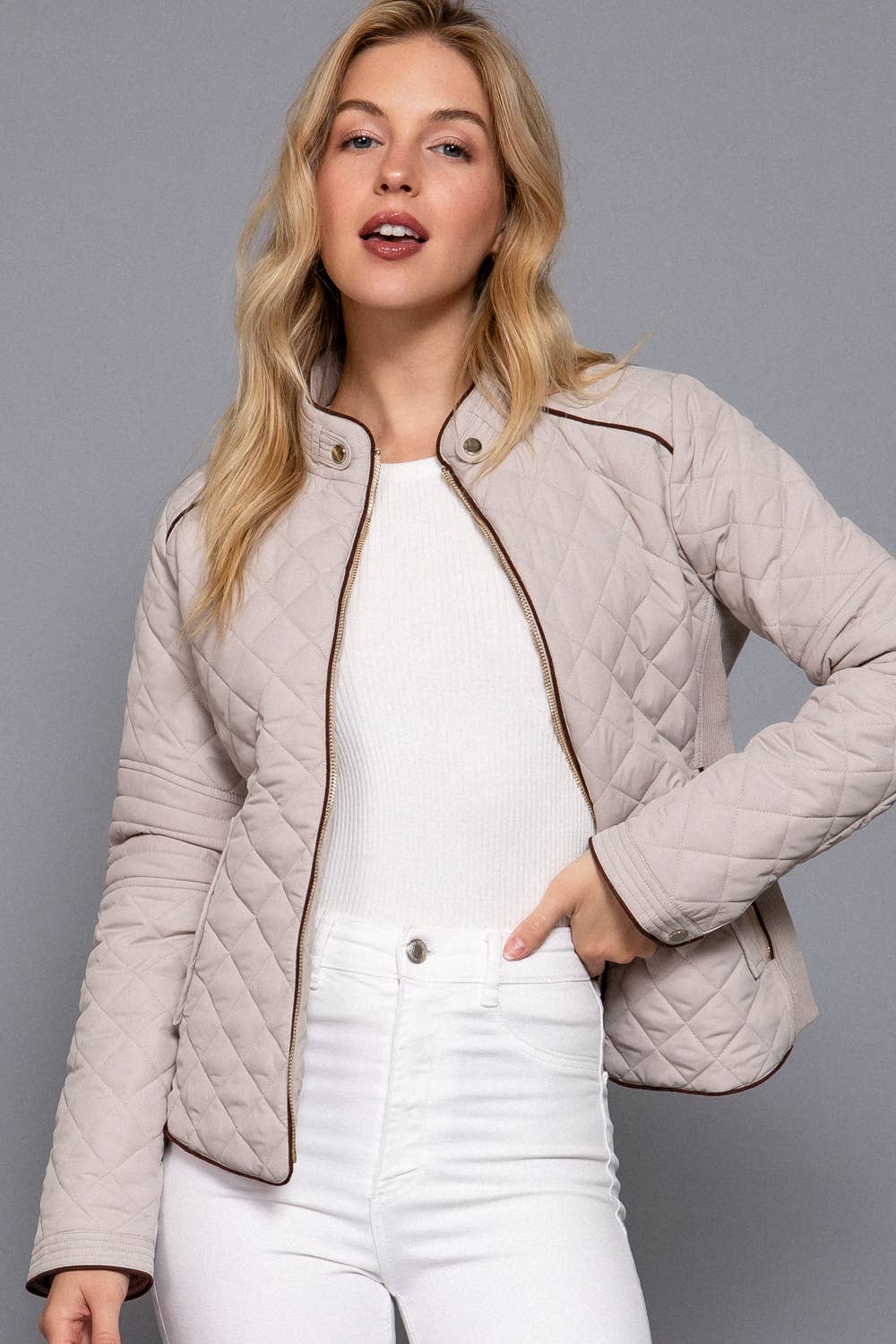 Suede Piping Rib Quilted Padding Jacket / Vest