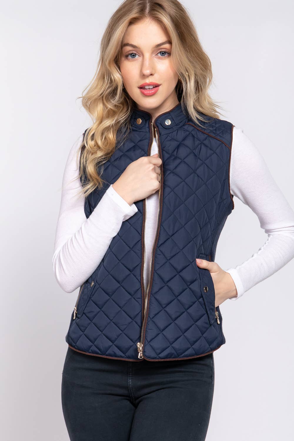 Suede Piping Rib Quilted Padding Jacket / Vest