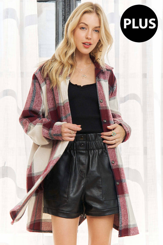 PLUS BUTTON DOWN FLANNEL SHACKET