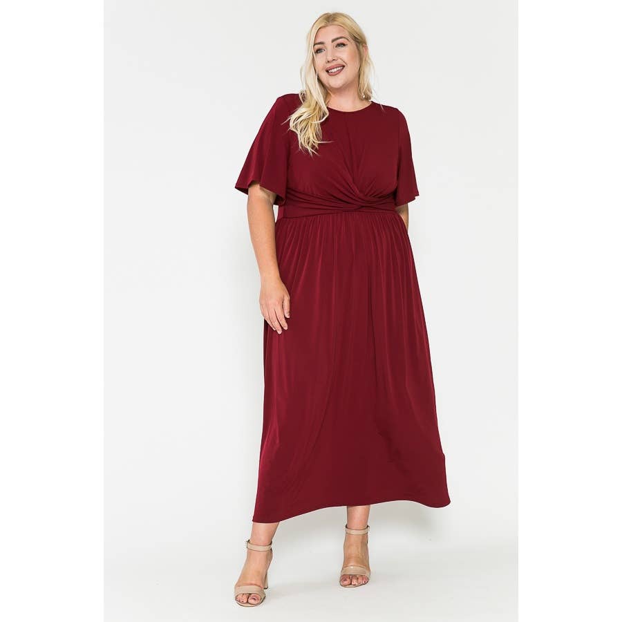 Burgundy Short Sleeve Maxi Dress