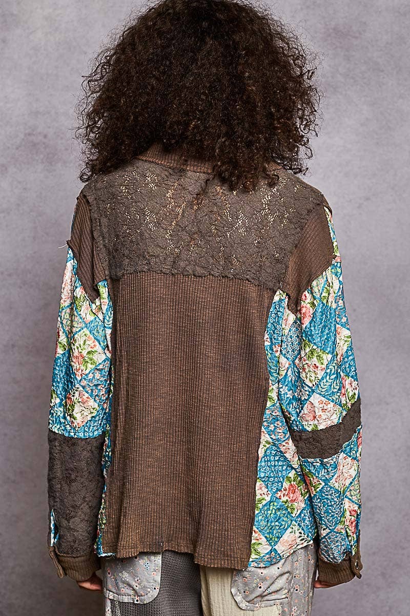 Oversized floral contrast front pockets shirt SALE