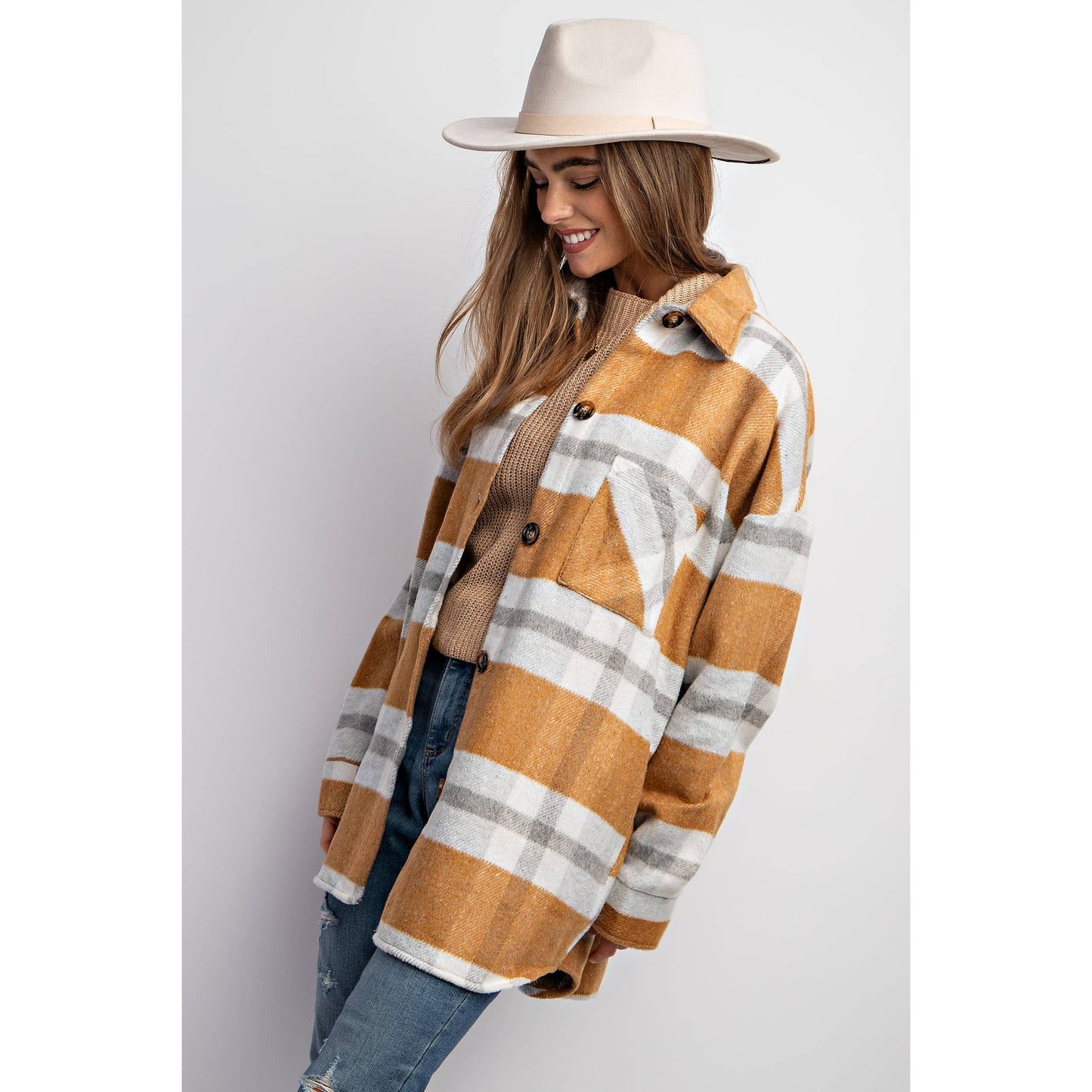 MUSTARD PLAID SHACKET