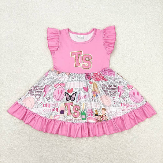 Baby Girls Pink TS Singer Flutter Sleeve Knee Length Dresses