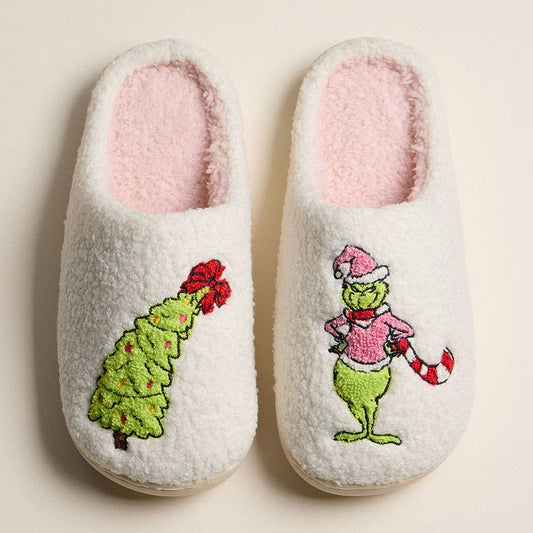 Grinch Christmas Embroidery Slippers