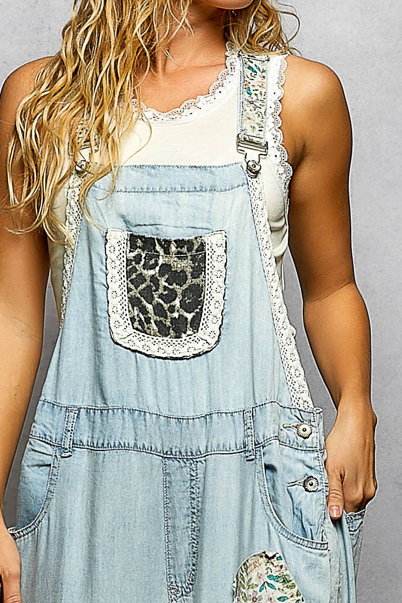 POL Feminine Mixed Printed Fabric Ruffle Wide Leg Overall preorder