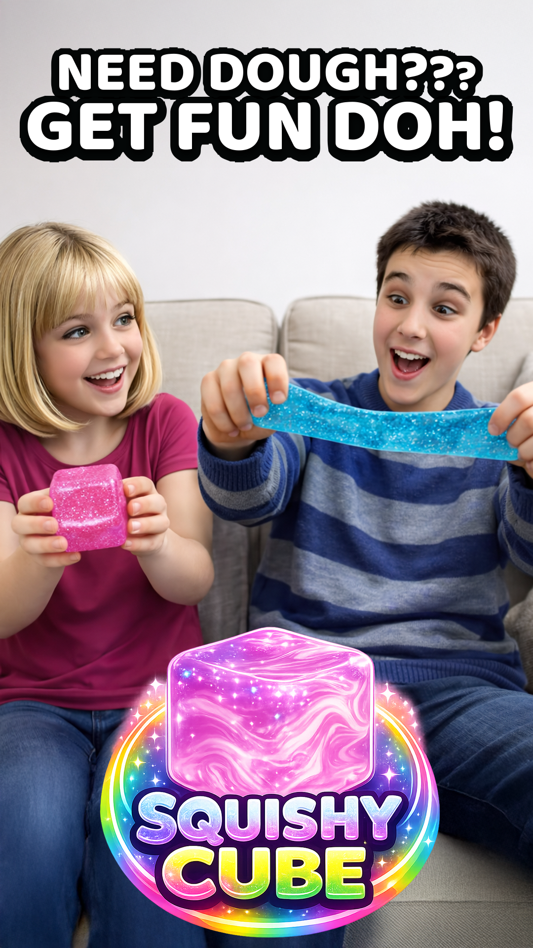 Fun Doh Squish & Squeeze Sparkle Cube Squishy