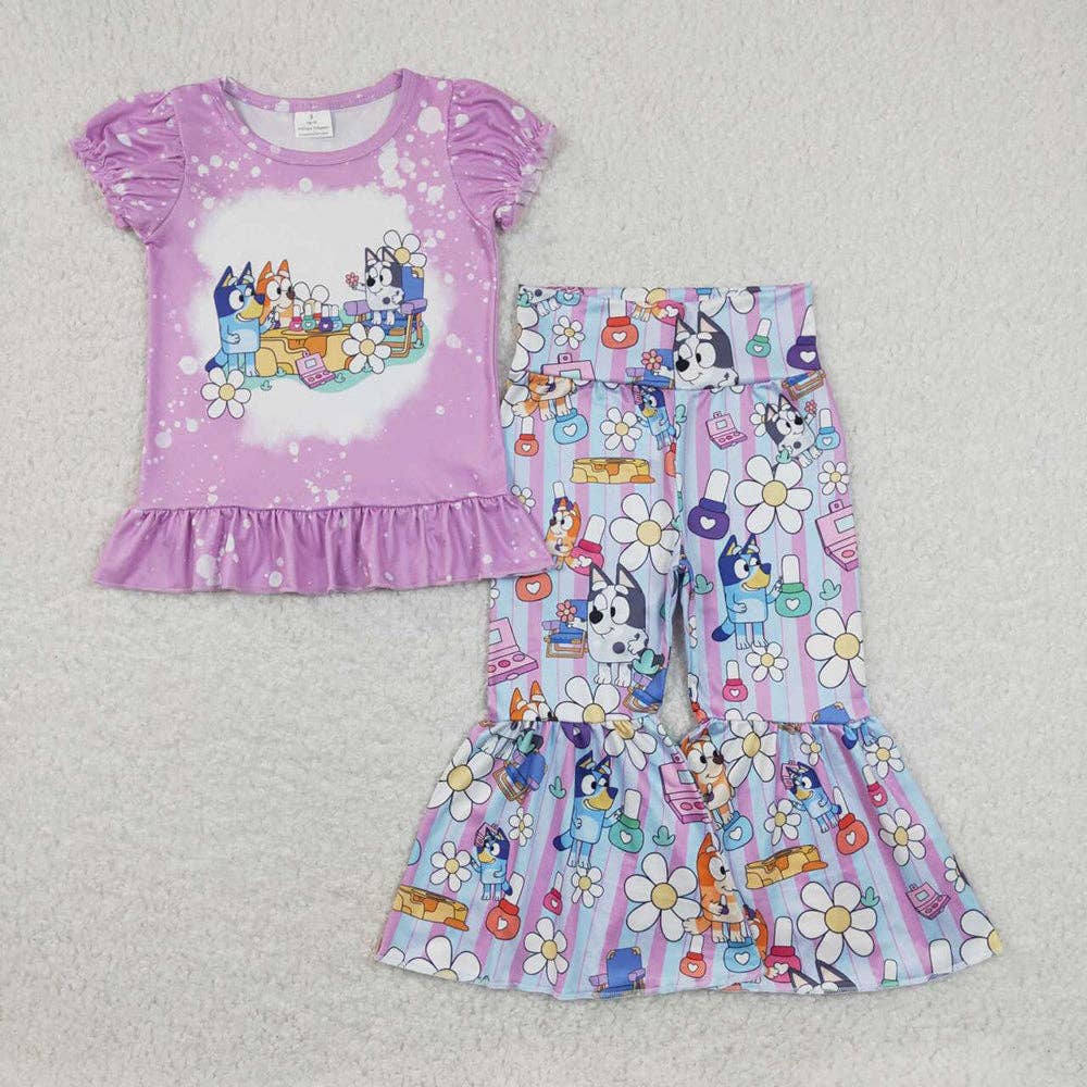 Baby Girls Lavender Family Dog Shirts Tops Bell Pants Clothe