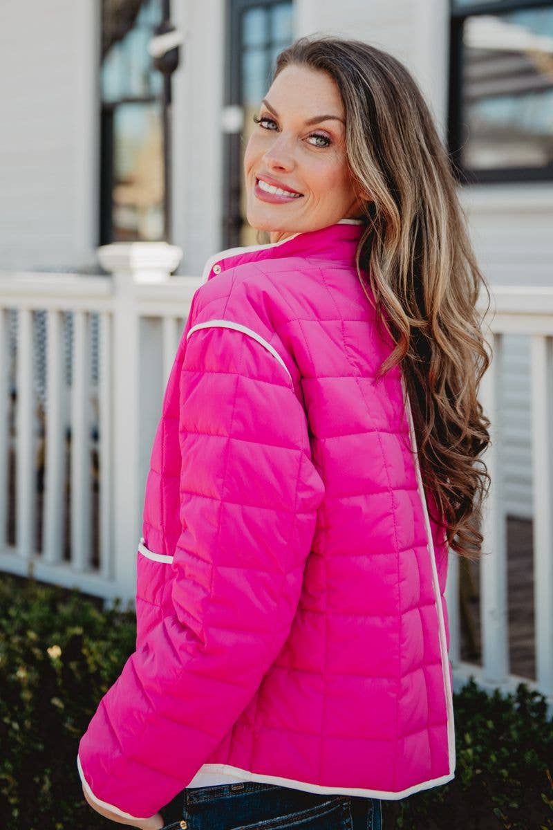 Hot Pink Wholesale Quilted Trim Jacket
