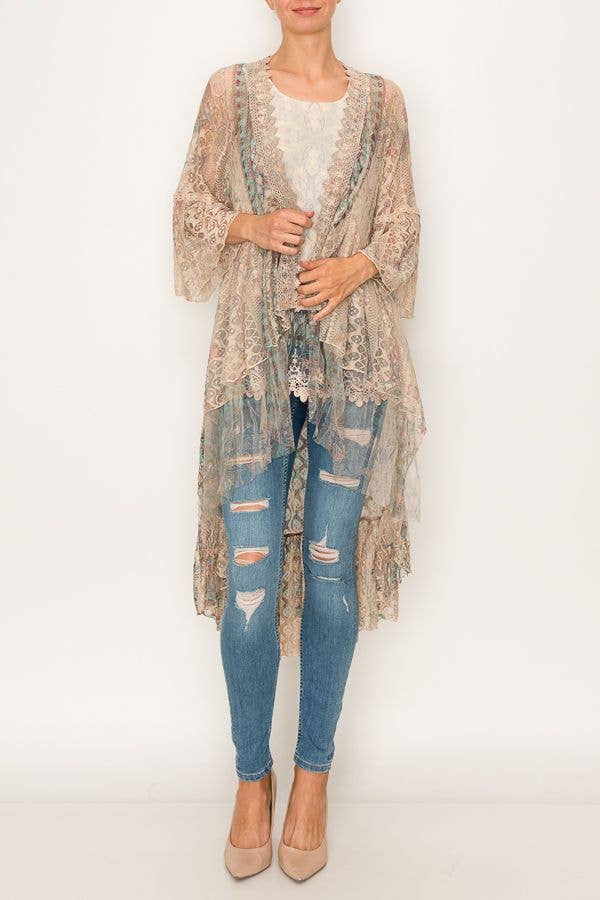 Ethereal Lace Tiered High-Low Kimono