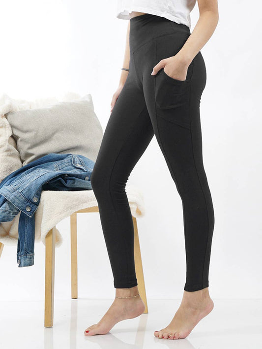 Brushed Microfiber Wide Waistband Leggings W/ Pockets