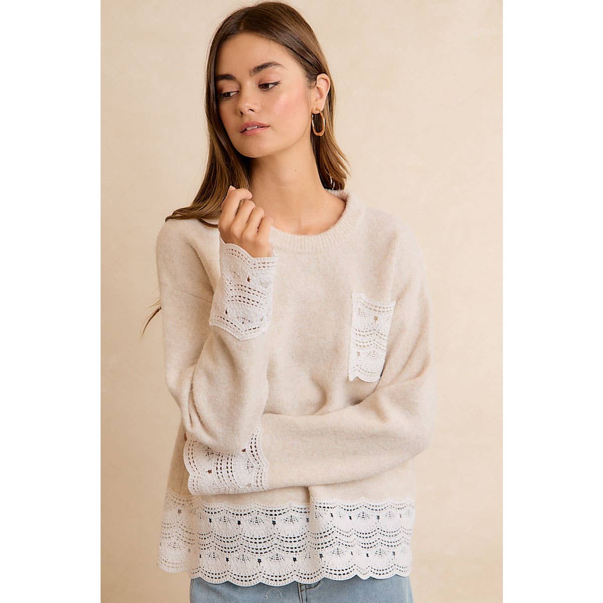 NEW WOMEN CROCHET N LACE BIBI SWEATER