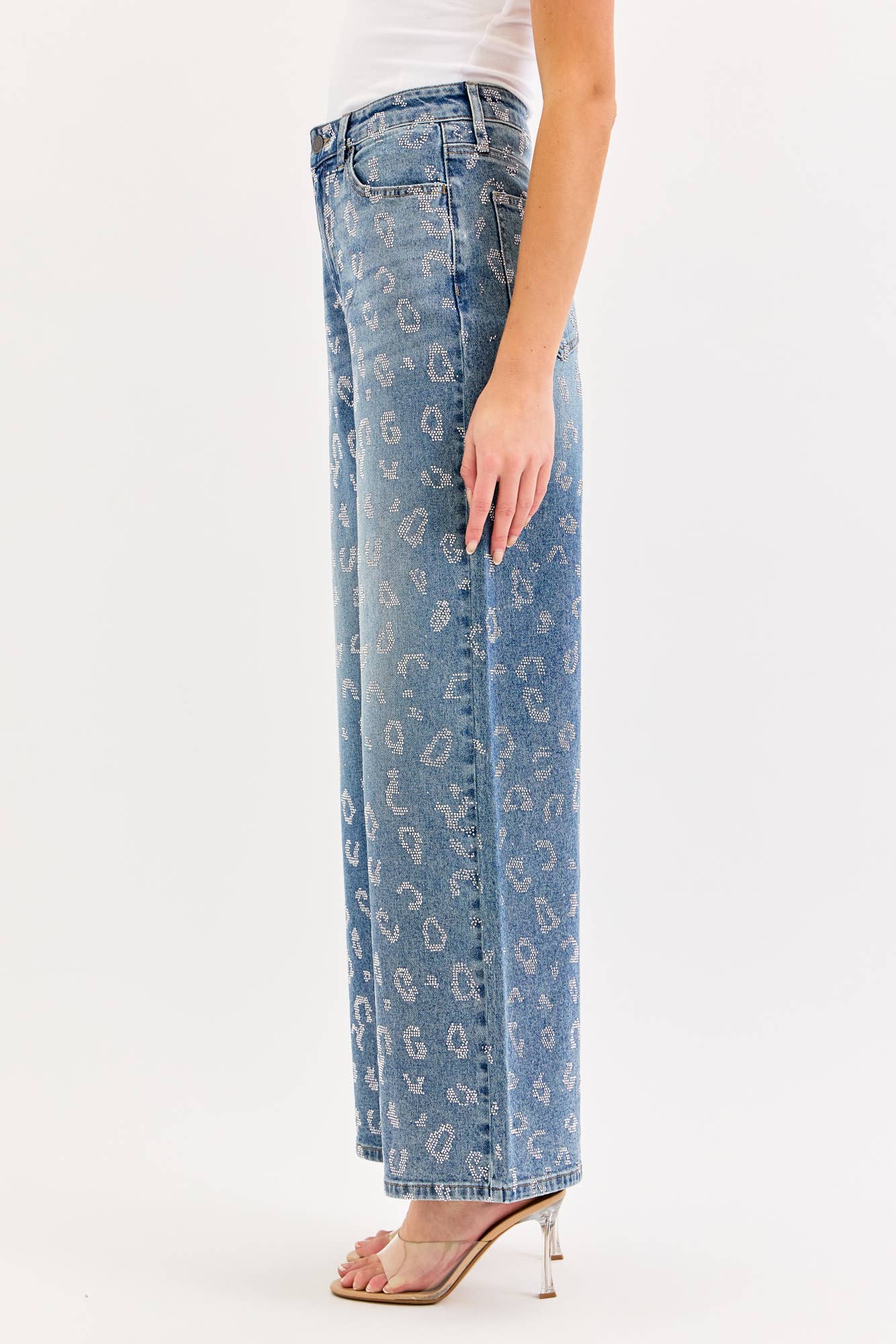 High Rise Wide Leg with All Over Rhinestones