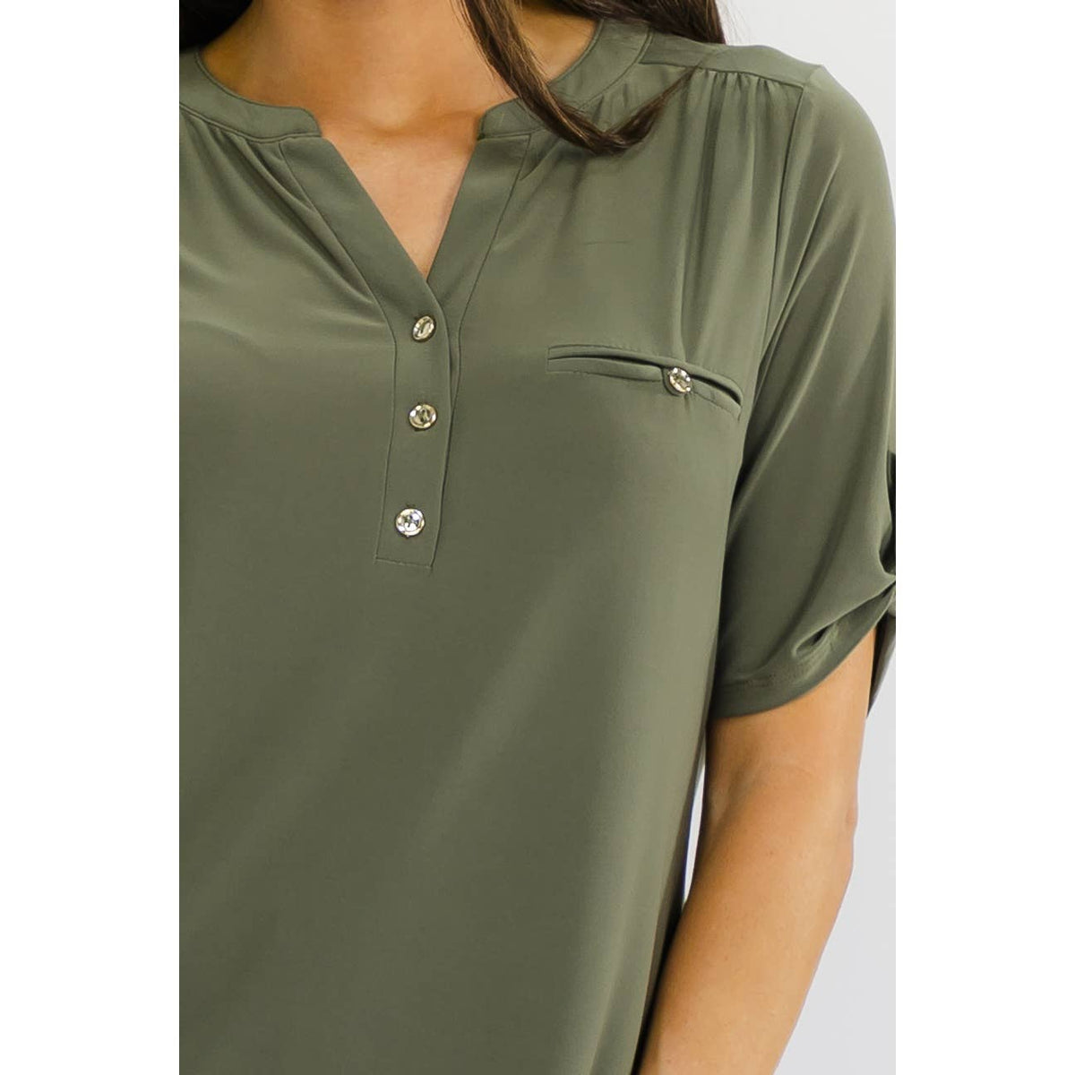 ITY HALF PLACKET FAUX POCKET SHIRT