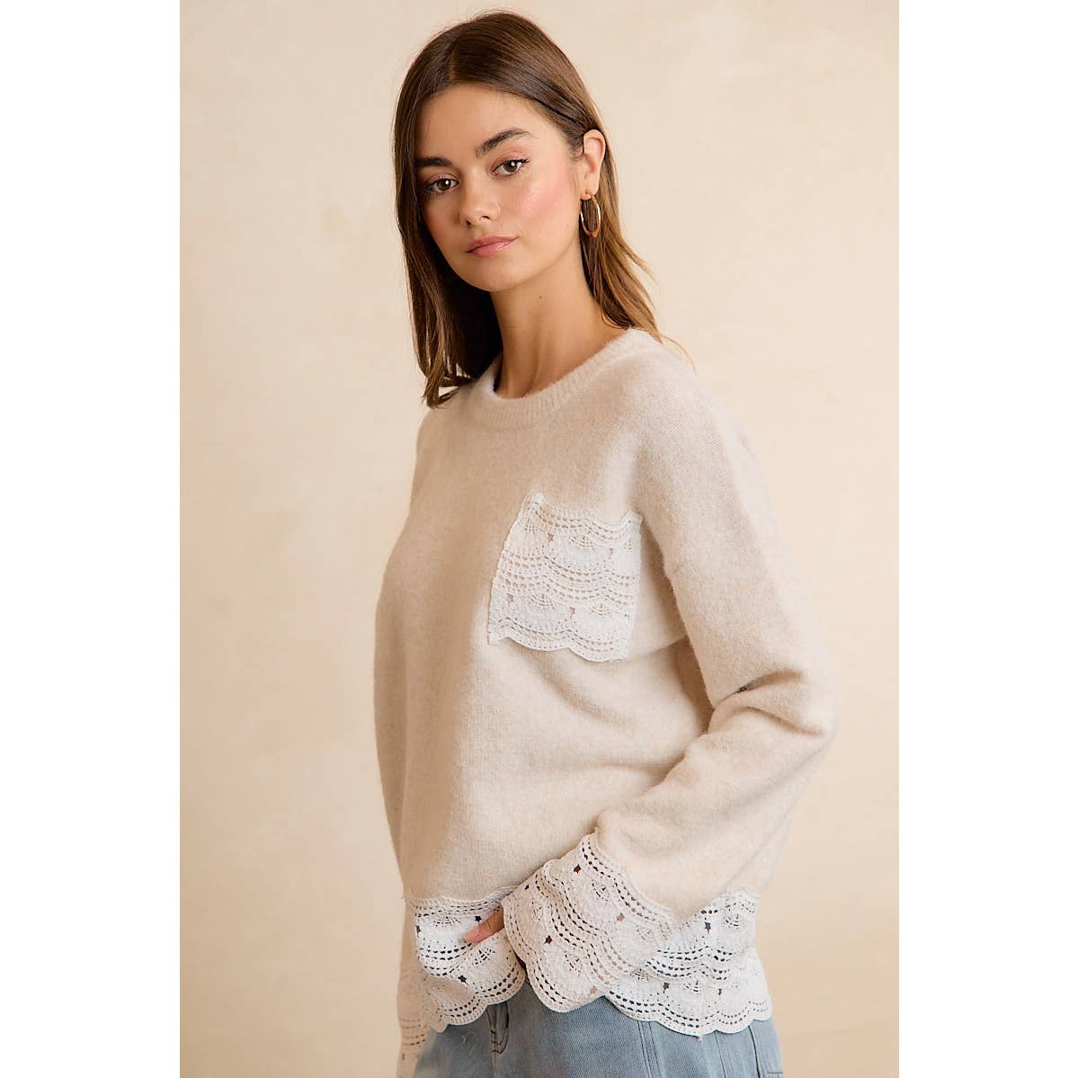 NEW WOMEN CROCHET N LACE BIBI SWEATER
