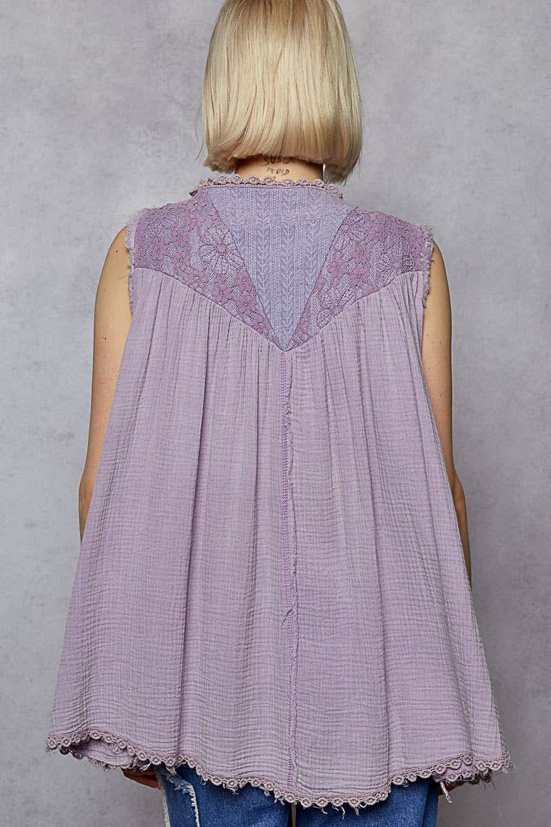 Open front embroidered pearls sleeveless cardigan top SALE