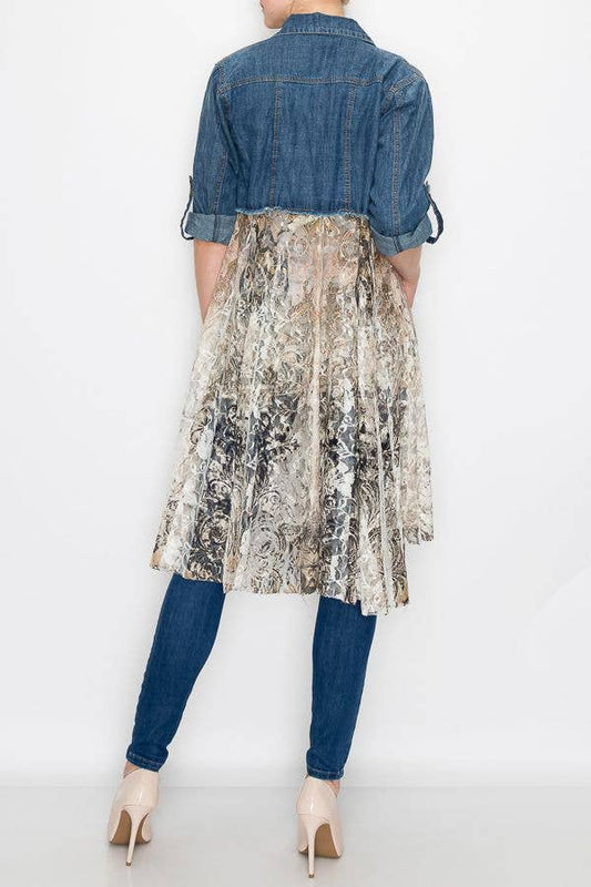 Origami Chic Cropped Denim Lace Layer Jacket