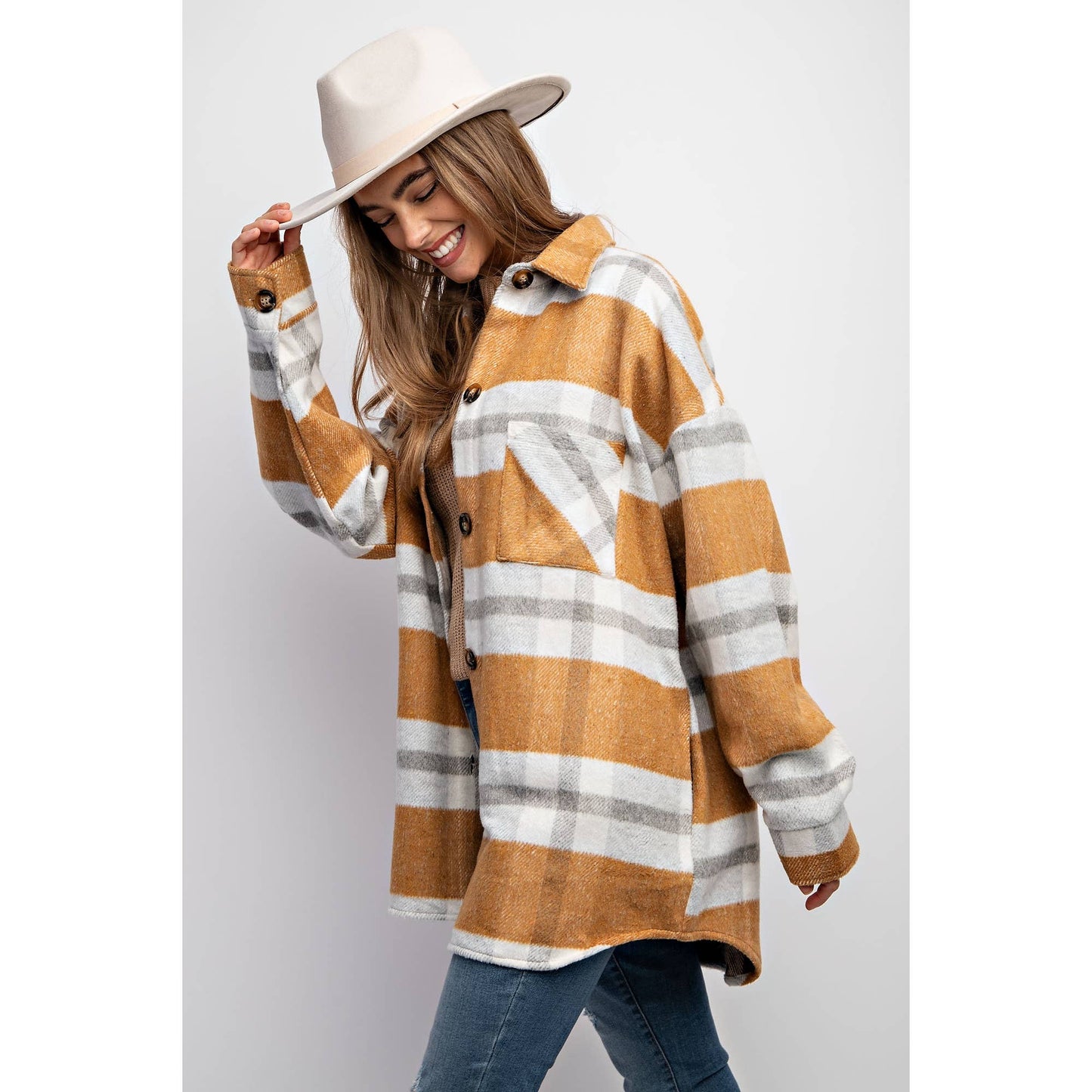 MUSTARD PLAID SHACKET