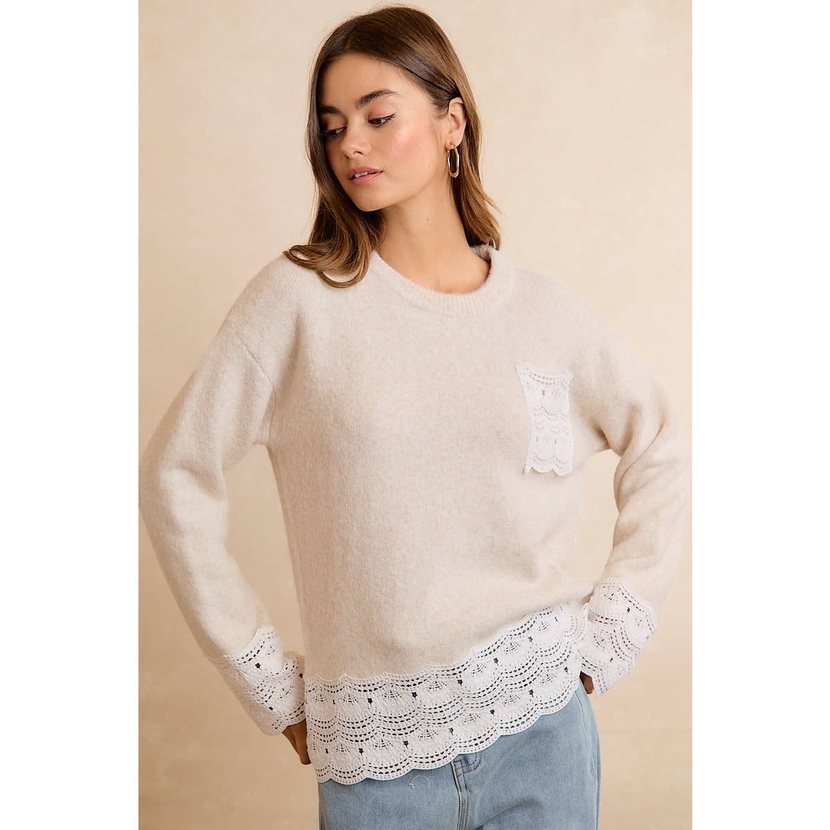 NEW WOMEN CROCHET N LACE BIBI SWEATER