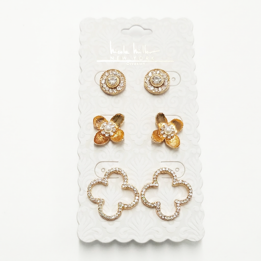 Set of 3 Flower and Clover Earrings