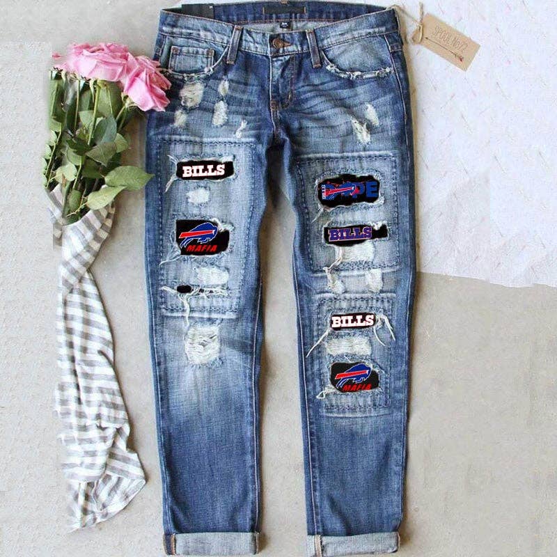 Game Day Trendy Distressed Straight Leg Washed Denim Jeans