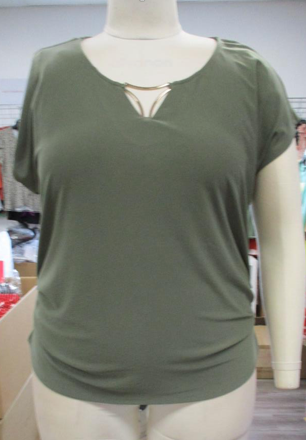 PLUS SIZE GOLD TRIM BAR BROUND NECK TOP