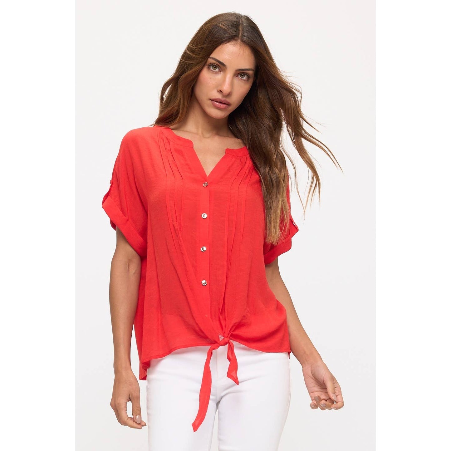 GOLD BUTTON TIE FRONT SHIRT