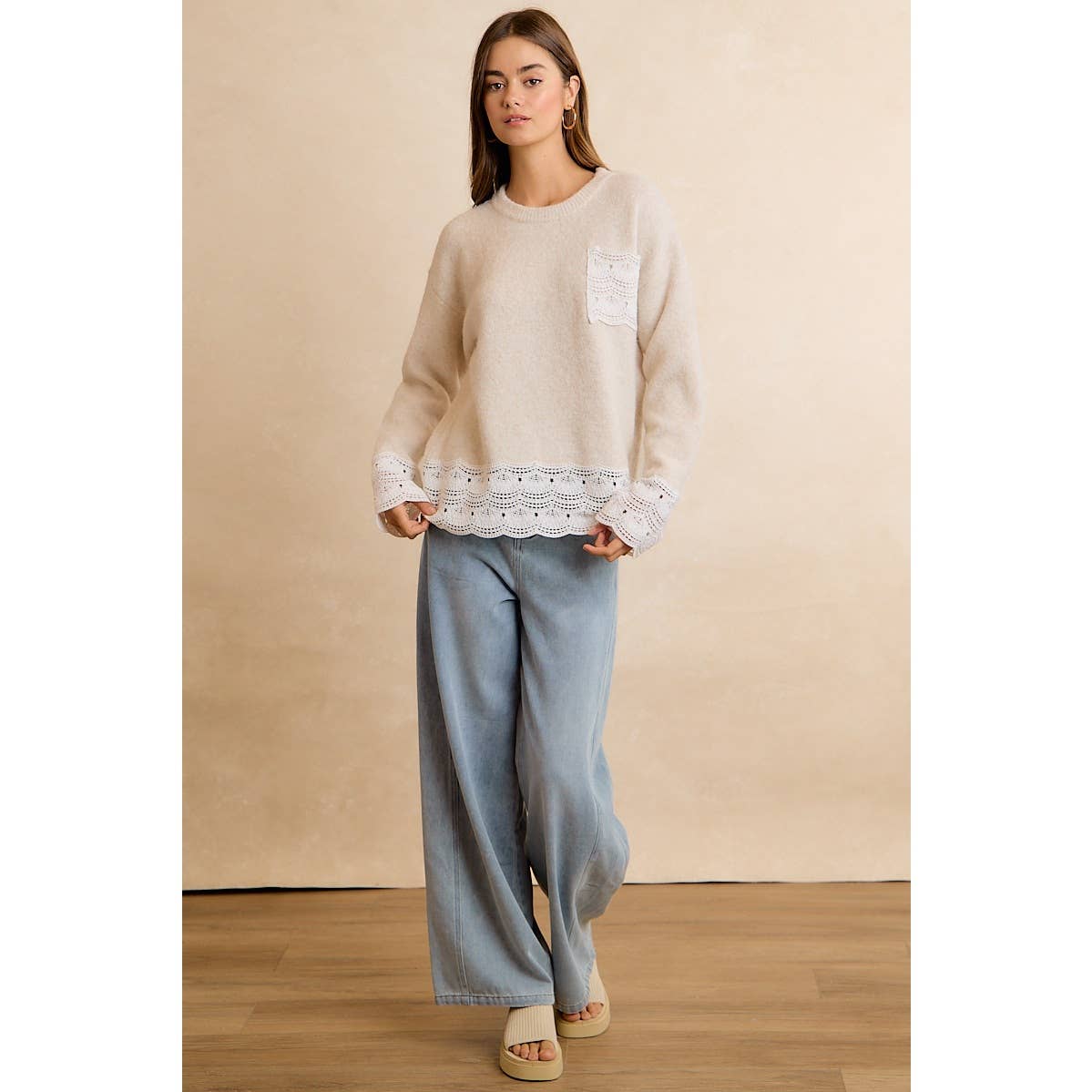 NEW WOMEN CROCHET N LACE BIBI SWEATER