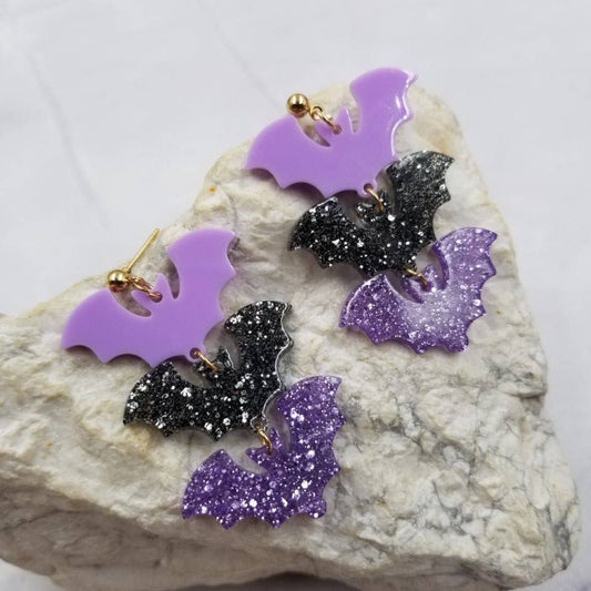 She Batty Glitter Acrylic Earrings - Halloween