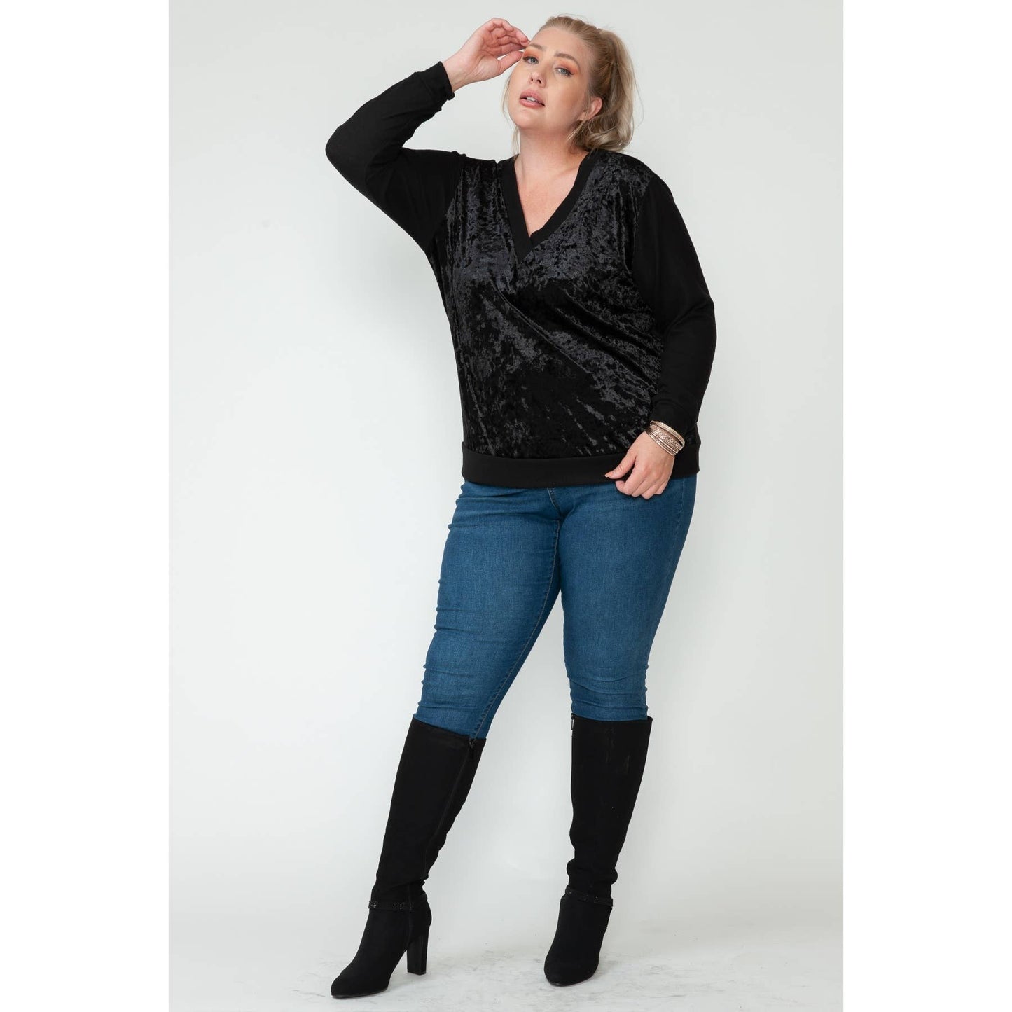 Plus Size Holiday Velour Long Sleeve Top