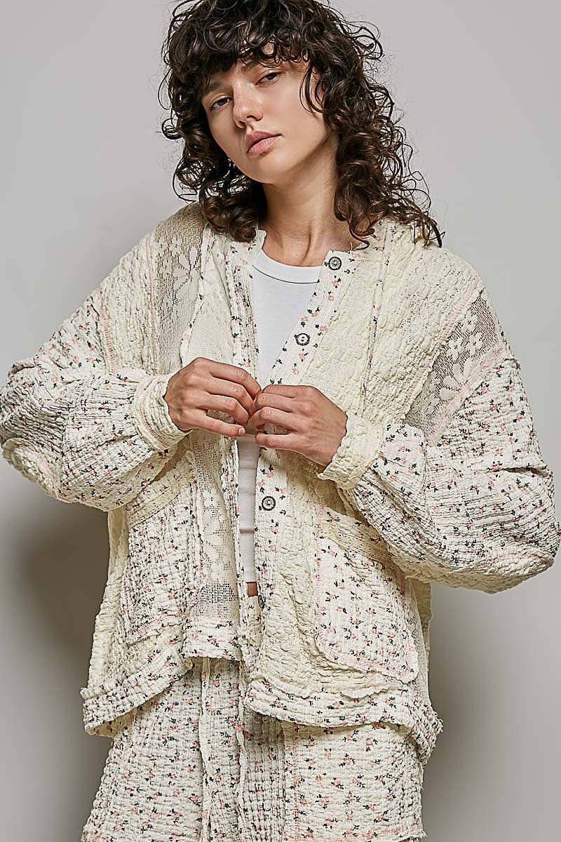 POL Balloon Sleeves Lace Floral Hoodie SALE