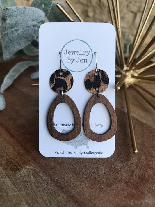 Doorbuster Wood Oblong & Cheetah Cork Earrings