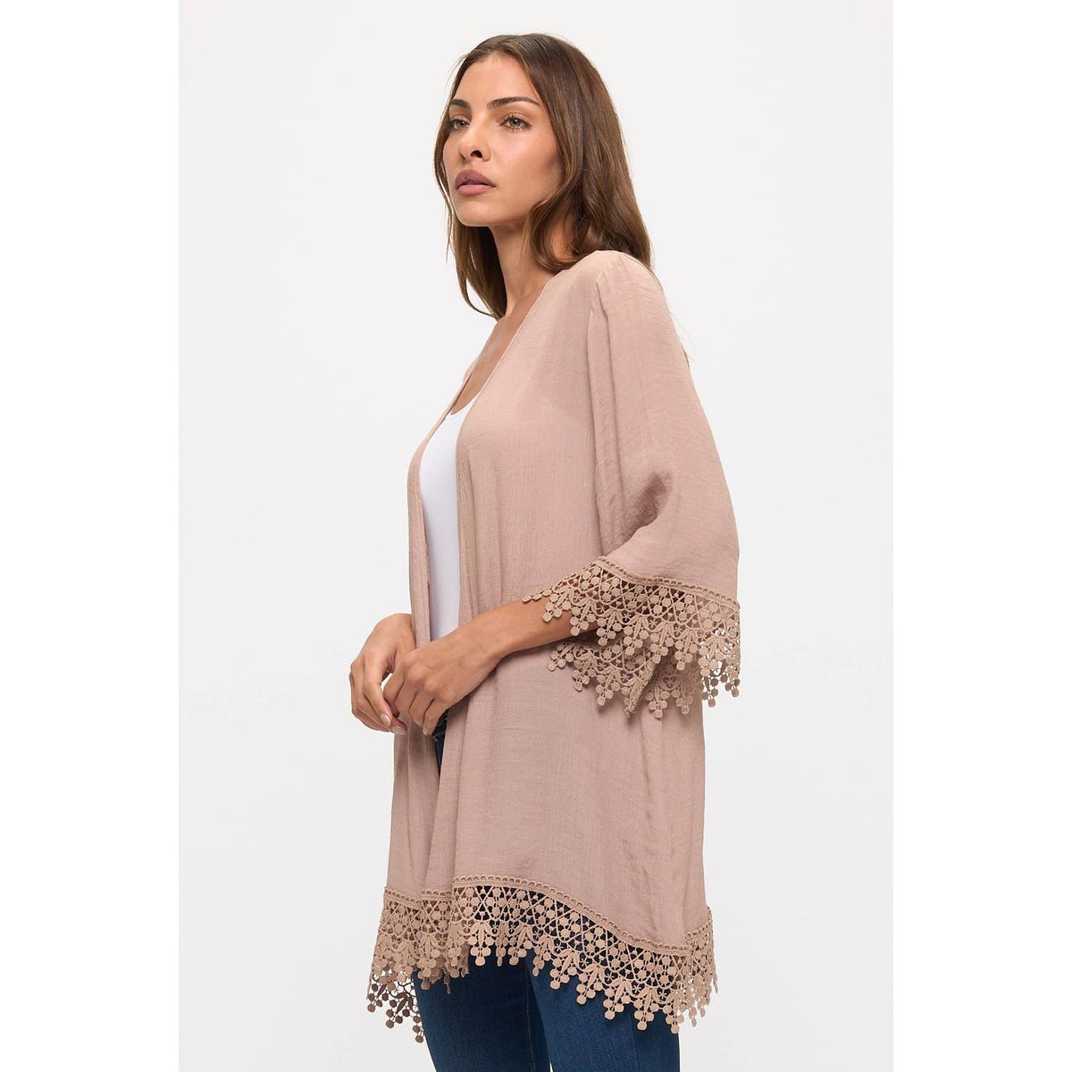 CROCHET LACE OPEN FRONT KIMONO