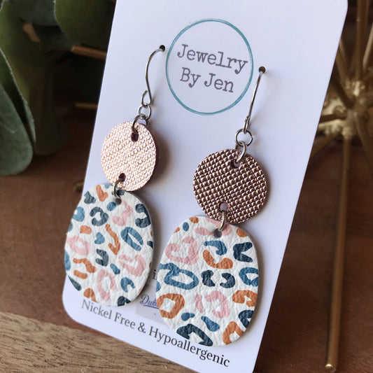 Rose Gold & Leopard Multi Rounded Square Earrings