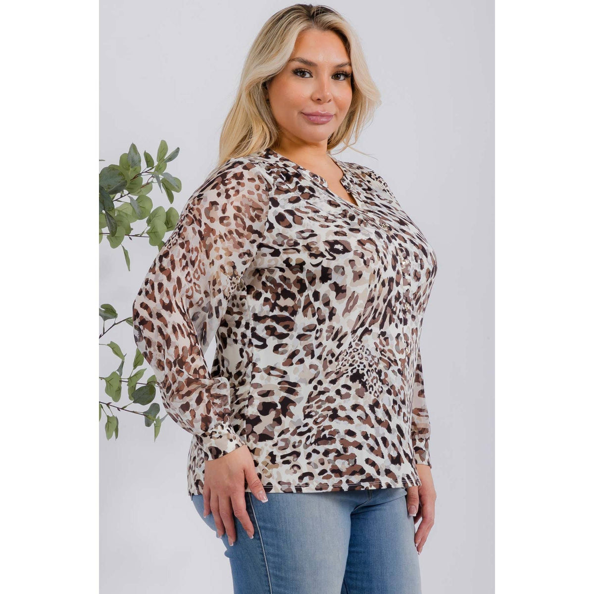 PLUS ANIMAL MIX MEDIA BUTTON DOWN SHIRT
