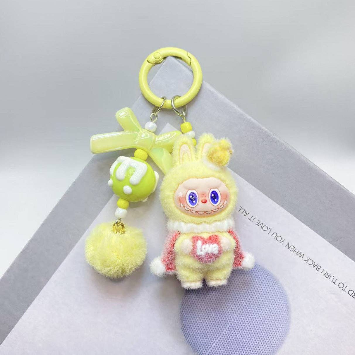 Labubu love heart flocking keychain Valentine's gift