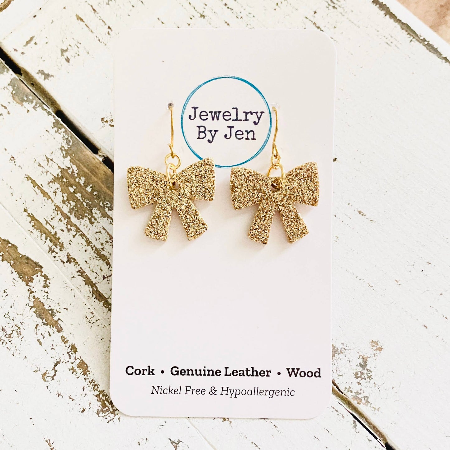 Doorbuster Bow Earrings: Gold Fine Glitter