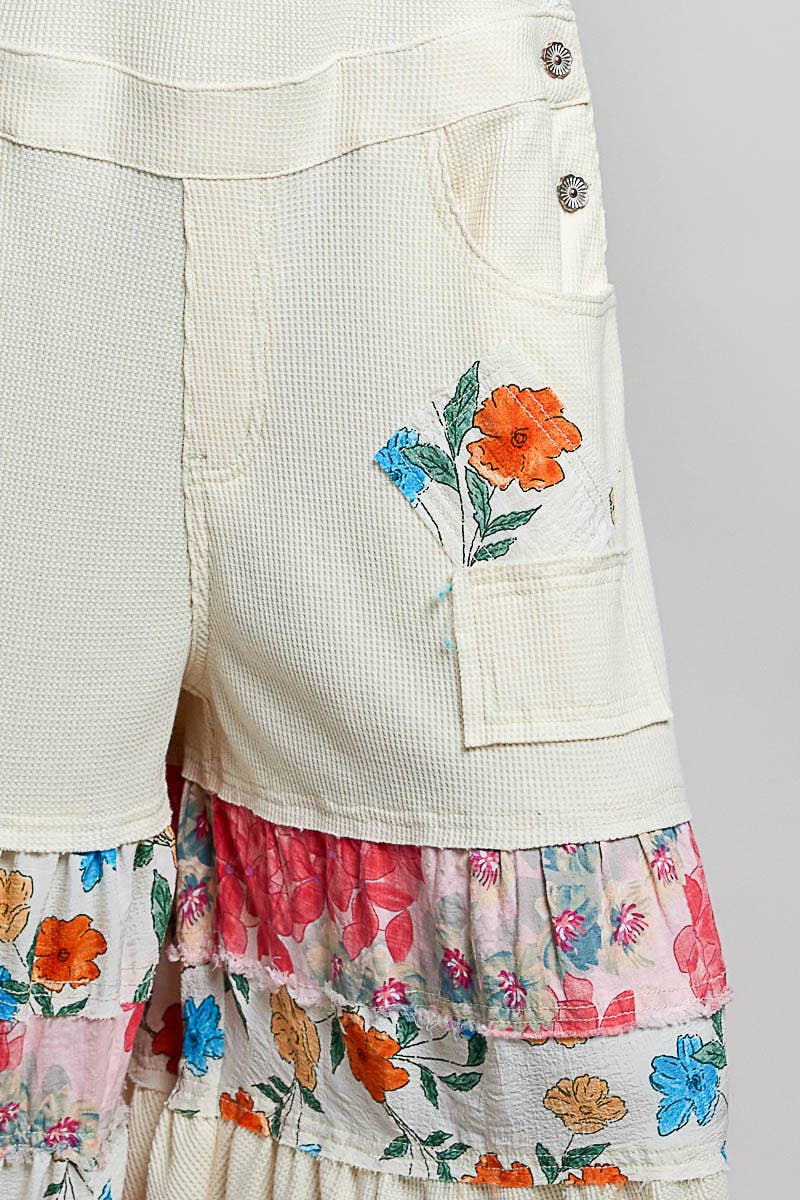 POL Feminine Mixed Printed Fabric Ruffle Wide Leg Overall preorder
