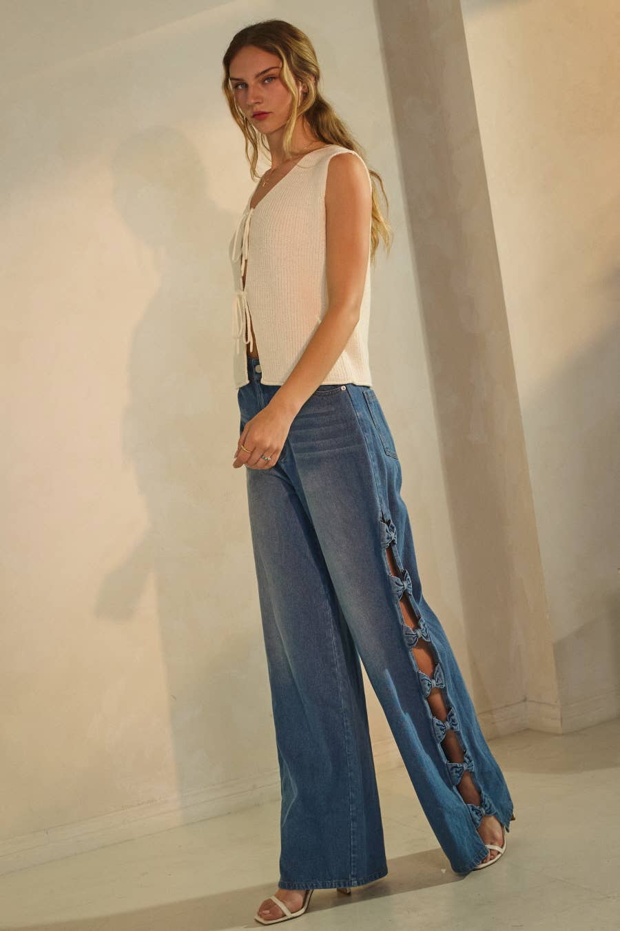 Oddi Bow Cut Out Wide Leg Jeans