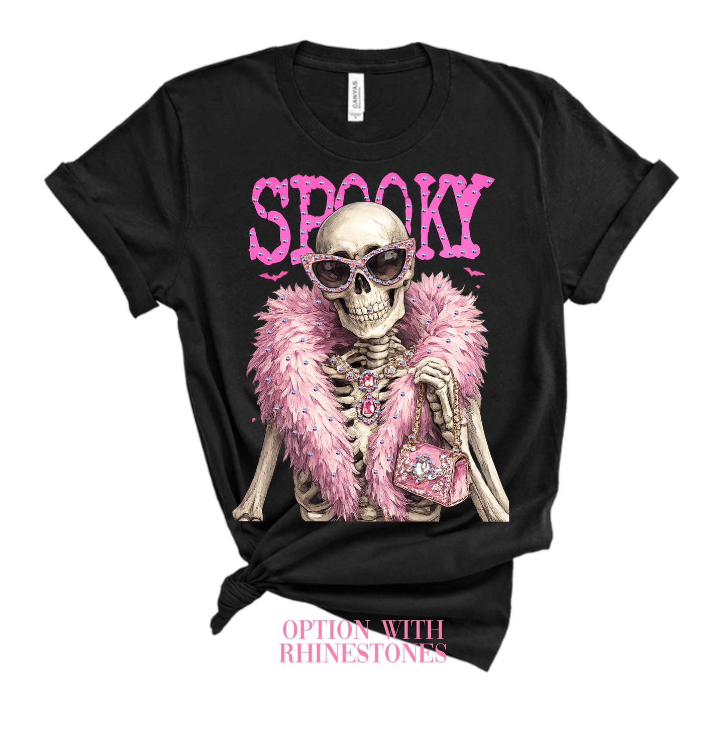 Spooky Skeleton Blingy Rhinestone Graphic Tee