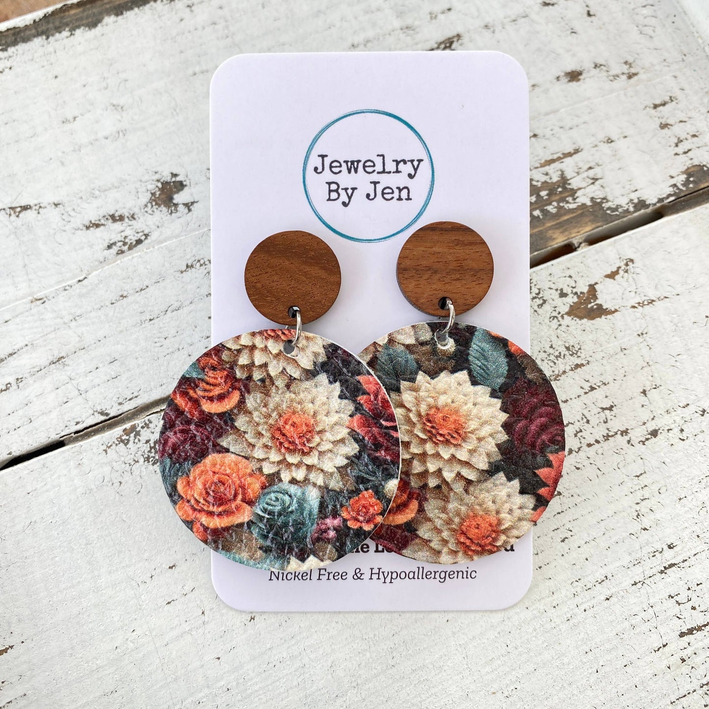 Wood Stud Earring: Autumn Array of Flowers Earrings