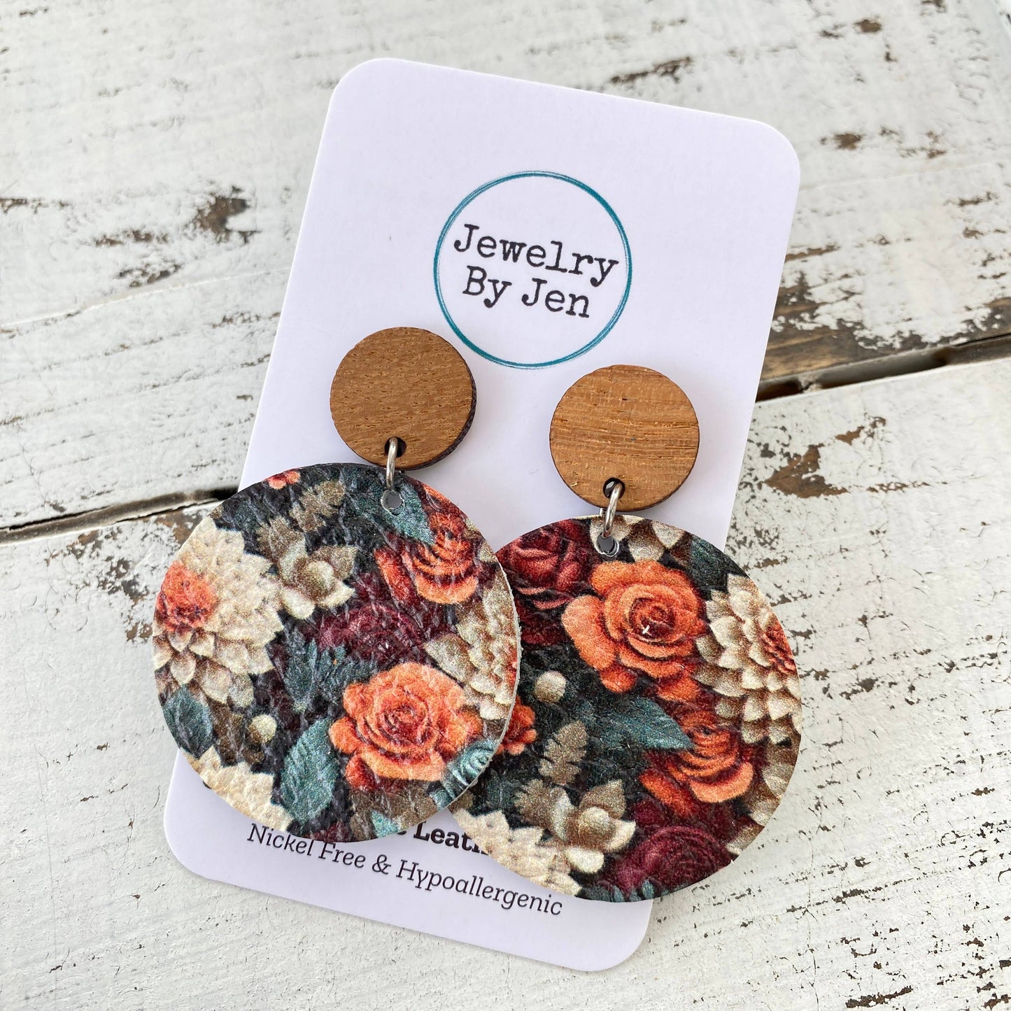 Wood Stud Earring: Autumn Array of Flowers Earrings