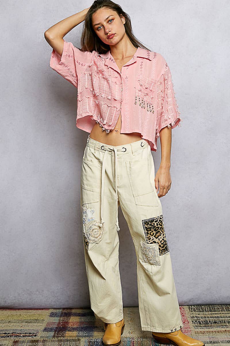 POL Boho Woven Shell Beads Top