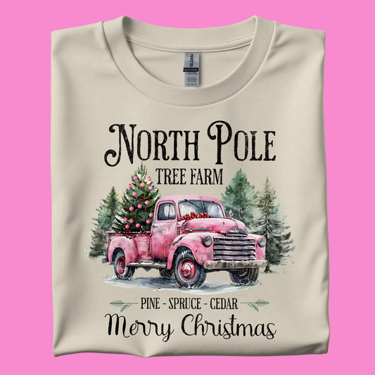 North pole Christmas Pink truck tshirt