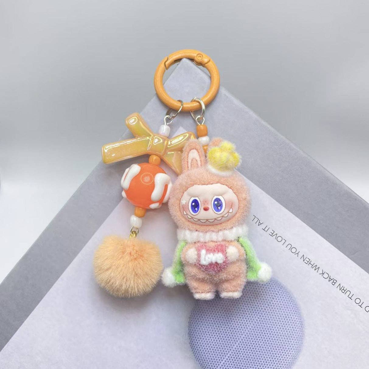 Labubu love heart flocking keychain Valentine's gift