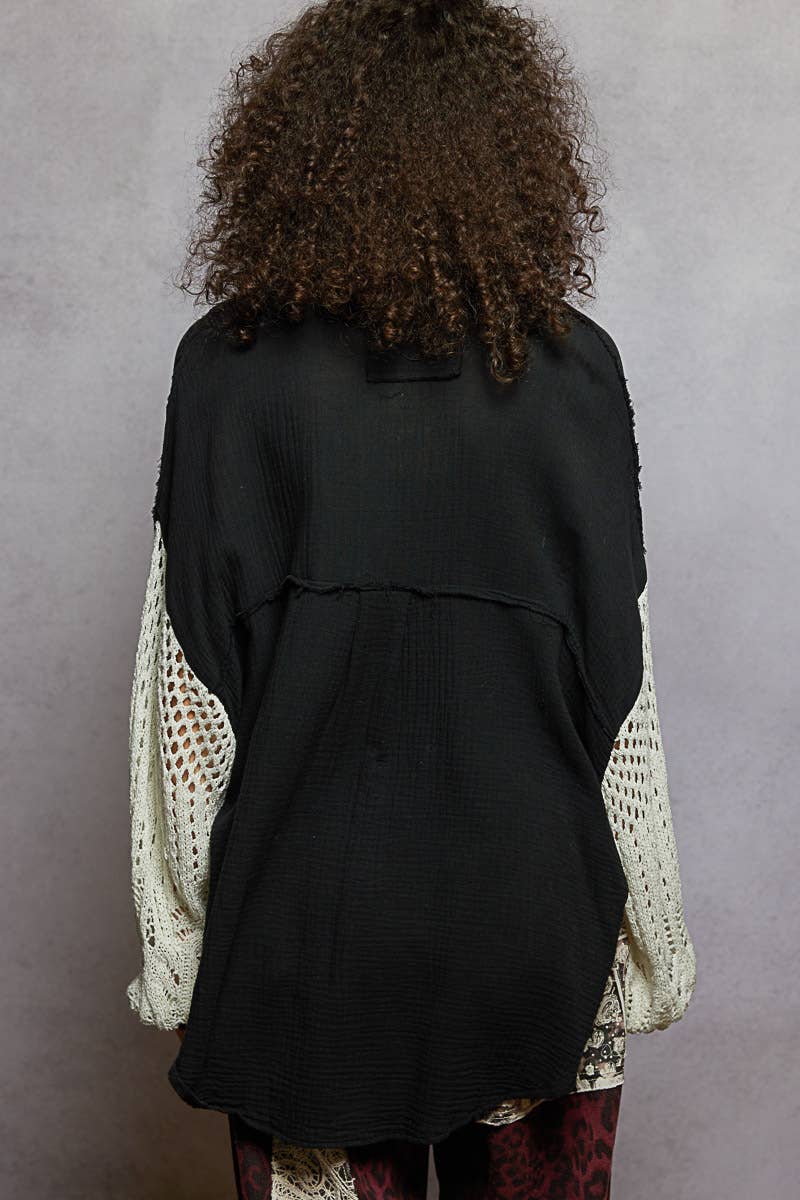 Contrast sweater sleeves chest pockets shirt SALE