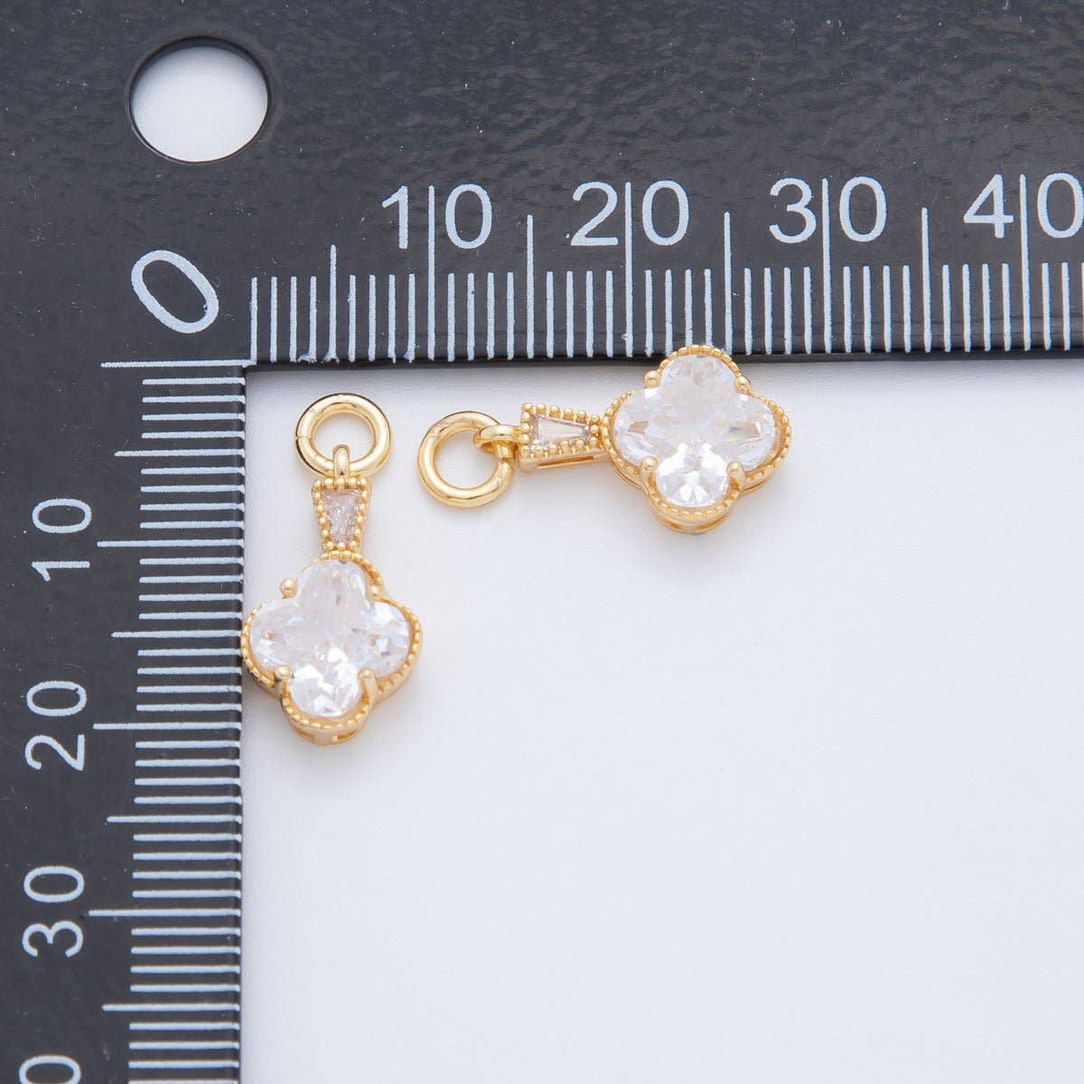 18K Gold Filled Clear CZ Quatrefoil Baguette Charm