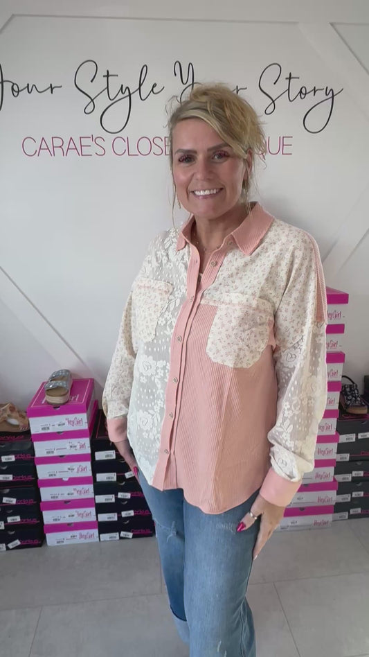 Peach & White Patch Pocket Button-Down