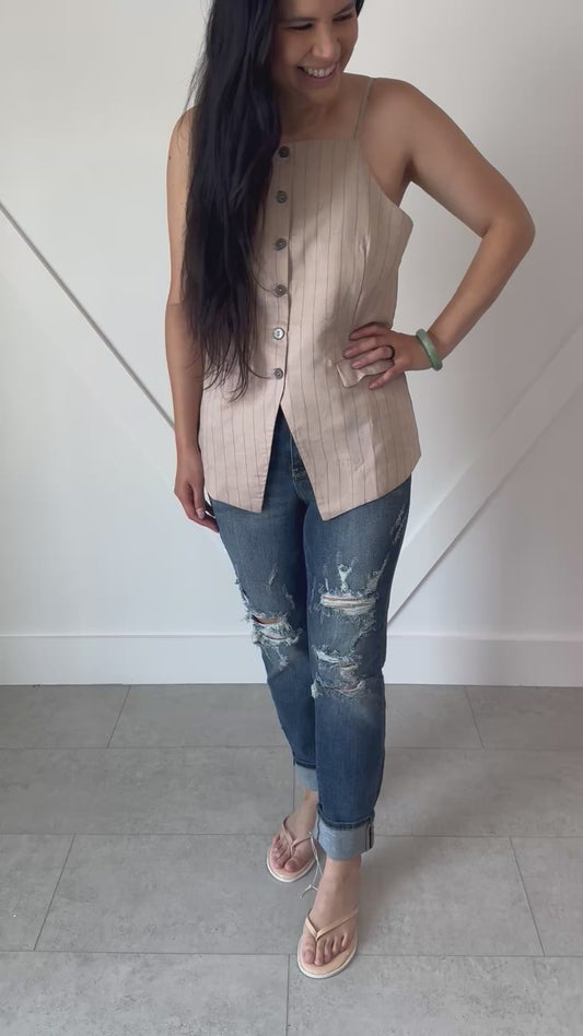 Tan and Black Pinstripe Tank